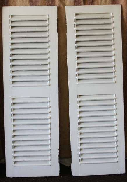AN AWESOME PAIR OF "WHITE" SOLID TEAK WINDOW "SHUTTERS" IN GREAT CONDITION