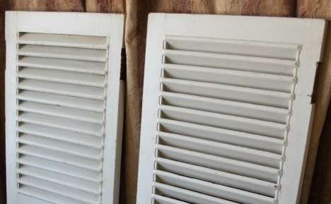 AN AWESOME PAIR OF "WHITE" SOLID TEAK WINDOW "SHUTTERS" IN GREAT CONDITION