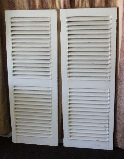 AN AWESOME PAIR OF "WHITE" SOLID TEAK WINDOW "SHUTTERS" IN GREAT CONDITION