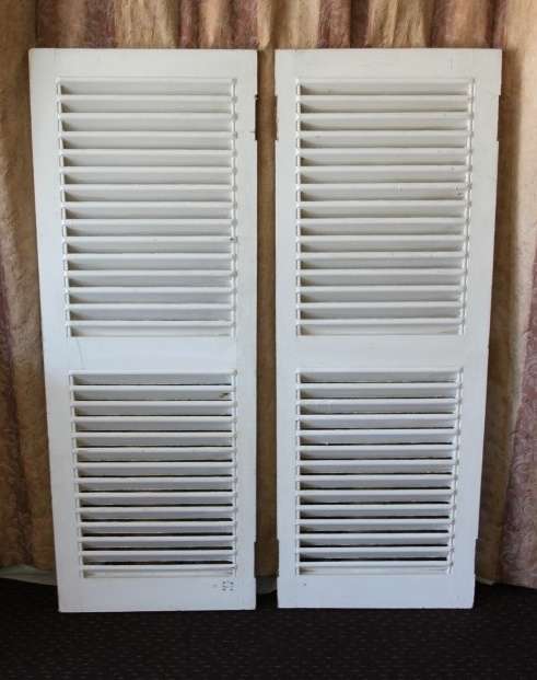 AN AWESOME PAIR OF "WHITE" SOLID TEAK WINDOW "SHUTTERS" IN GREAT CONDITION