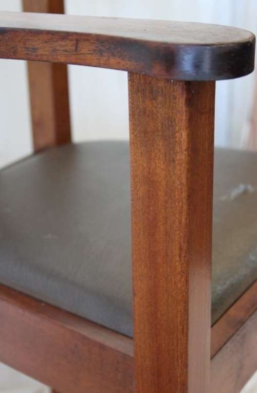 Two stunning antique solid Teak Captain's Chairs w/ period vinyl seats in good condition - Bid/Chair