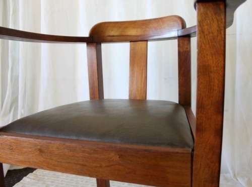 Two stunning antique solid Teak Captain's Chairs w/ period vinyl seats in good condition - Bid/Chair