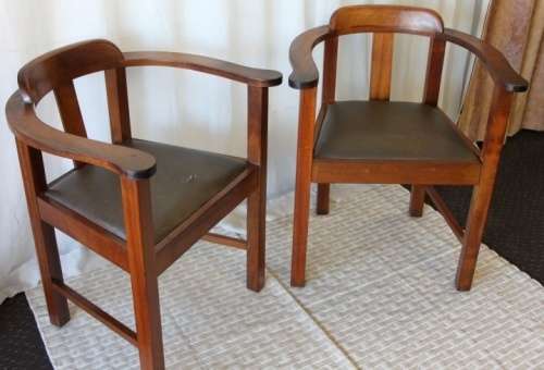 Two stunning antique solid Teak Captain's Chairs w/ period vinyl seats in good condition - Bid/Chair