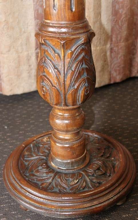 A MAGNIFICENT ANTIQUE SOLID TEAK PEDESTAL STAND w/ EXQUISITE ORNATE CARVED DETAILING