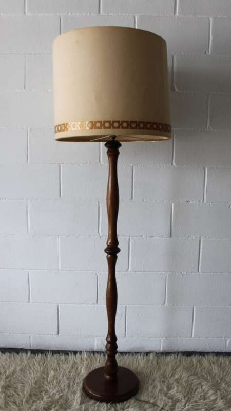 A SPECTACULAR RETRO WOODEN FLOOR LAMP WITH A FOOT SWITCH AND TONS OF CHARACTER