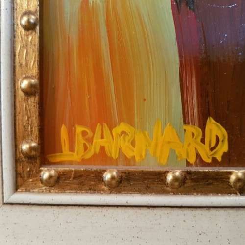 A SPECTACULARLY FRAMED ORIGINAL SIGNED LYNETTE BARNARD OIL PAINTING WITH BOLD STRIKING COLOURS