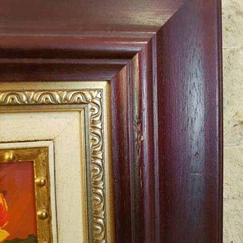 A SPECTACULARLY FRAMED ORIGINAL SIGNED LYNETTE BARNARD OIL PAINTING WITH BOLD STRIKING COLOURS