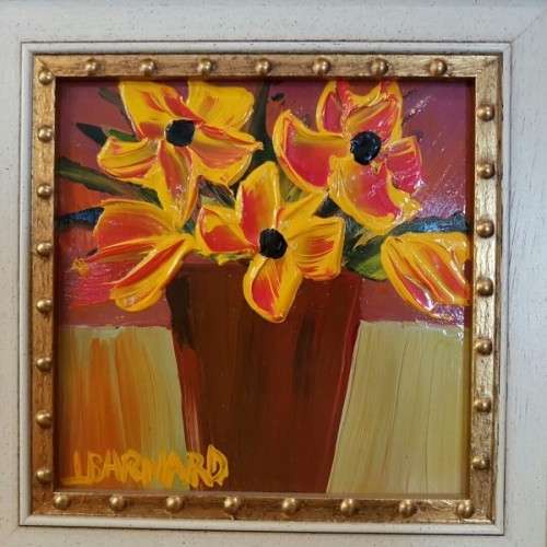 A SPECTACULARLY FRAMED ORIGINAL SIGNED LYNETTE BARNARD OIL PAINTING WITH BOLD STRIKING COLOURS