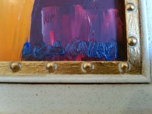 AN EXQUISITELY FRAMED ORIGINAL SIGNED LYNETTE BARNARD OIL PAINTING WITH BOLD STRIKING COLOURS