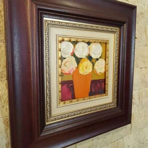 AN EXQUISITELY FRAMED ORIGINAL SIGNED LYNETTE BARNARD OIL PAINTING WITH BOLD STRIKING COLOURS