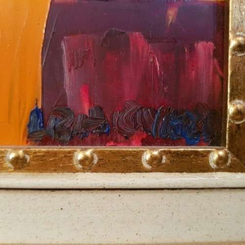 AN EXQUISITELY FRAMED ORIGINAL SIGNED LYNETTE BARNARD OIL PAINTING WITH BOLD STRIKING COLOURS