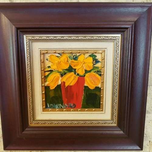 A BEAUTIFULLY FRAMED ORIGINAL SIGNED LYNETTE BARNARD OIL PAINTING WITH BOLD STRIKING COLOURS