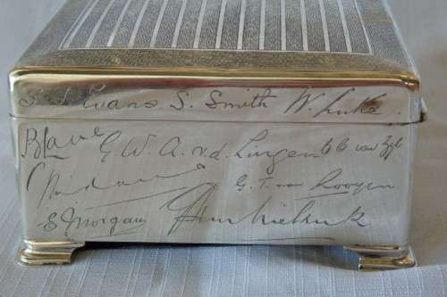An exquisite antique (1902) hallmarked sterling silver engraved cigar/ cigarette box