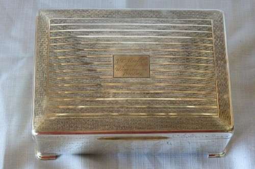 An exquisite antique (1902) hallmarked sterling silver engraved cigar/ cigarette box