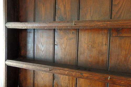 An incredible large antique (c. mid 1800s) oak wall display cabinet w/ three spacious shelves
