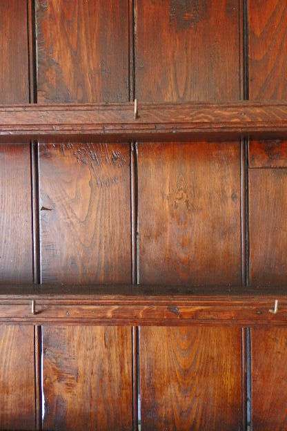 An incredible large antique (c. mid 1800s) oak wall display cabinet w/ three spacious shelves
