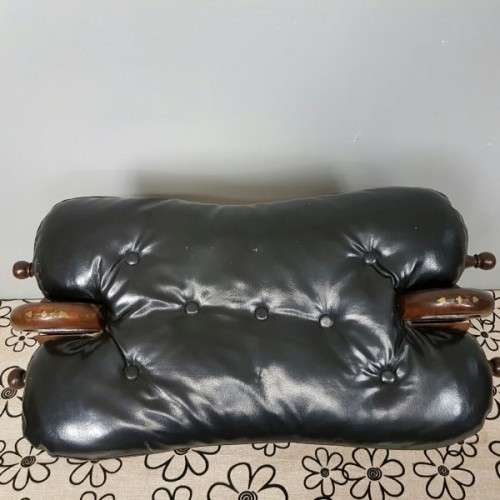 A wonderful vintage Moroccan "Camel Saddle" ottoman stool with stunning brass inlay detailing
