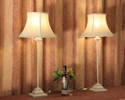 Two beautiful and elegant "tall" occasional table/ bedside lamps with white shades bid/lamp