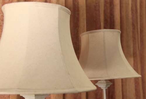 Two beautiful and elegant "tall" occasional table/ bedside lamps with white shades bid/lamp