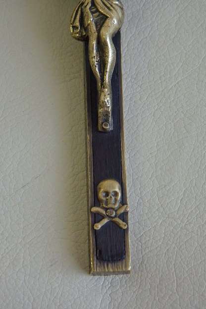 An incredibly rare antique (c1850's) solid brass and Ebony wood Crucifix with "scull & cross bones"