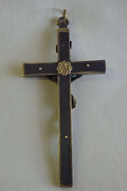 An incredibly rare antique (c1850's) solid brass and Ebony wood Crucifix with "scull & cross bones"