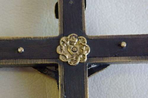 An incredibly rare antique (c1850's) solid brass and Ebony wood Crucifix with "scull & cross bones"