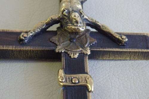 An incredibly rare antique (c1850's) solid brass and Ebony wood Crucifix with "scull & cross bones"