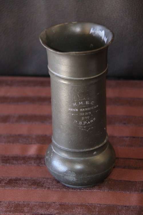 An amazing antique (c1933) rare engraved pewter vase in wonderful condition
