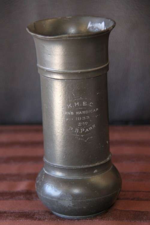 An amazing antique (c1933) rare engraved pewter vase in wonderful condition