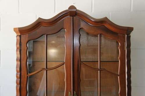 Spectacular large "gabled" ball and claw display cabinet with glass shelves and two drawers | RS17