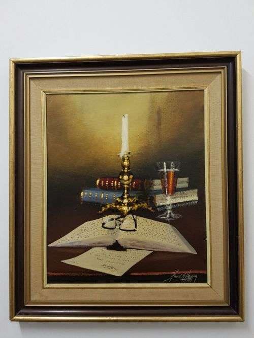 A truly spectacular signed original Denzil Herring (1940 - 2008) "still life" oil on canvas painting