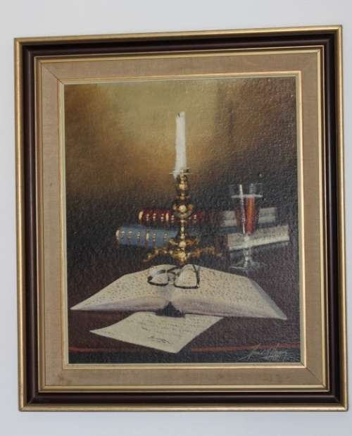 A truly spectacular signed original Denzil Herring (1940 - 2008) "still life" oil on canvas painting