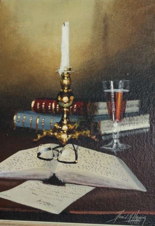 A truly spectacular signed original Denzil Herring (1940 - 2008) "still life" oil on canvas painting