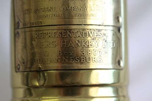 An incredible original antique (c1928) Solid brass "The Pyrene Company Ltd" fire extinguisher