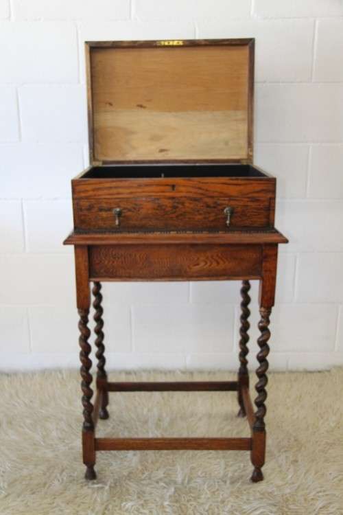 An extremely rare Victorian antique oak cutlery canteen (caddy) table stand in remarkable condition