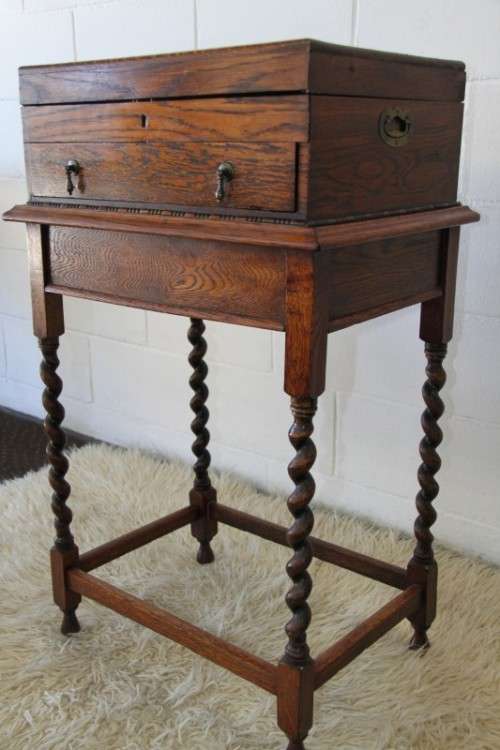 An extremely rare Victorian antique oak cutlery canteen (caddy) table stand in remarkable condition