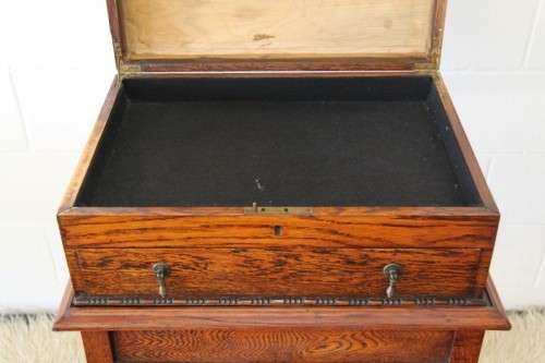 An extremely rare Victorian antique oak cutlery canteen (caddy) table stand in remarkable condition