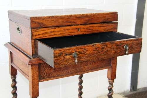 An extremely rare Victorian antique oak cutlery canteen (caddy) table stand in remarkable condition