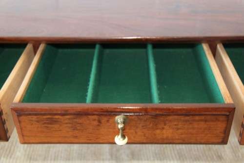 Spectacular teak buffet console/hall table with three spacious drawers in remarkable condition