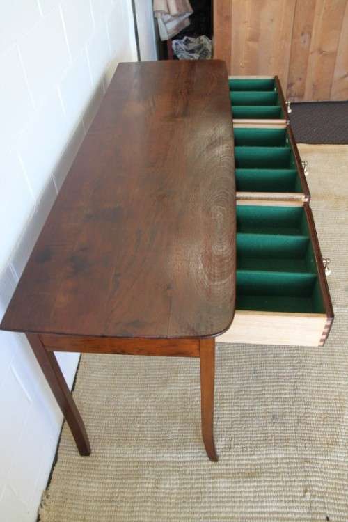 Spectacular teak buffet console/hall table with three spacious drawers in remarkable condition