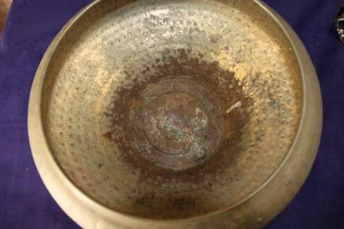 A beautiful large round "hand chased" metal bowl - made in India; in very good condition