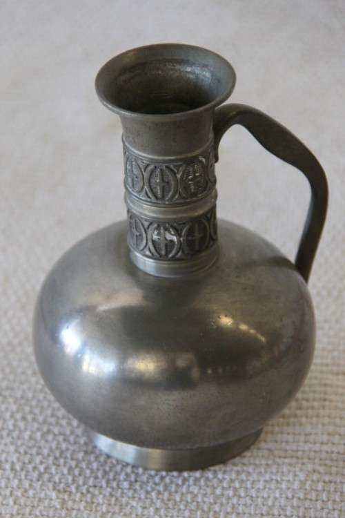 An awesome vintage pewter Haugrud jug/ pitcher with ornate detailing made in Norway