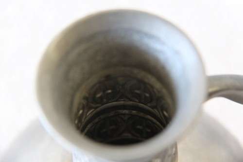 An awesome vintage pewter Haugrud jug/ pitcher with ornate detailing made in Norway