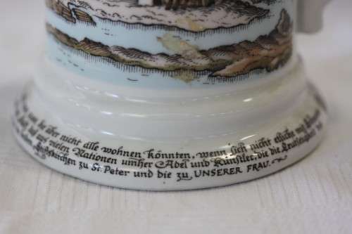 An awesome vintage white German made ceramic (lidded) Stein with "Munich" related transfer prints