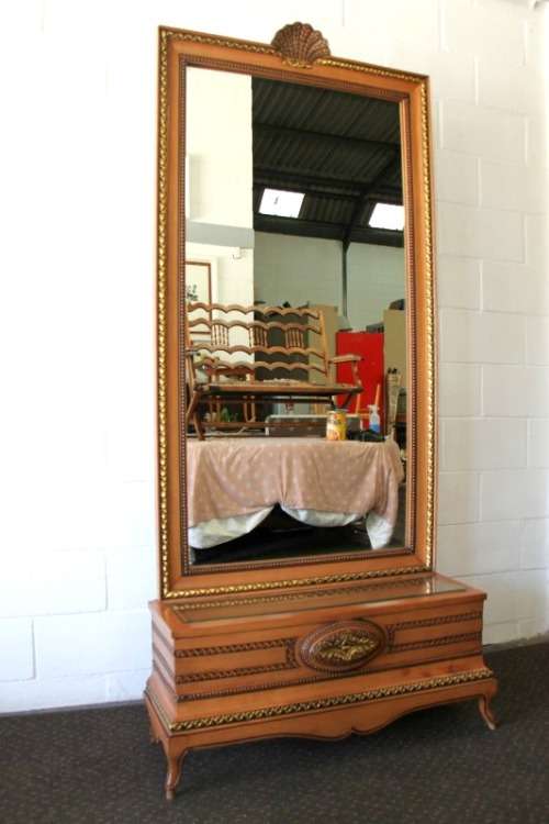 A spectacular X-large yellow wood Cheval mirror with gold gild carved & beading detailing - WOW!!!