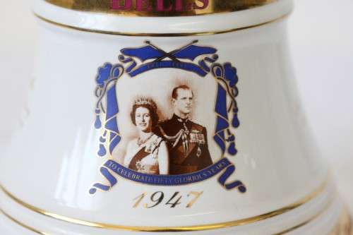 An exceptionally rare "Bells 8 year" Queen Elizabeth's 50th Anniversary commemorative decanter