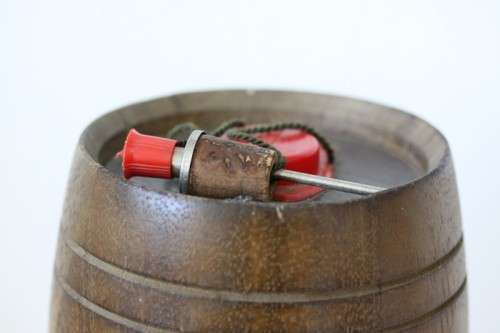 An extremely rare 1975 "Barrel 5" 5-year old "Fine Old Scotch Whisky" sealed whisky barrel decanter