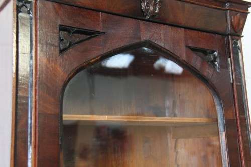 A spectacular antique Regency Apothecary Wall Cabinet w Walnut and Ebony wood inlay detailing