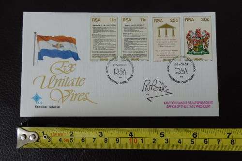 A South African (1984) signed by PW Botha 'New Constitution' first day cover w/ stamps