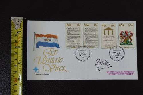 A South African (1984) signed by PW Botha 'New Constitution' first day cover w/ stamps